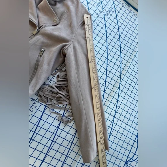 BAGATELLE Light Tan Long Fringe MOTO JACKET Microfiber Suede Fully Lined Sz XL - Picture 7 of 10